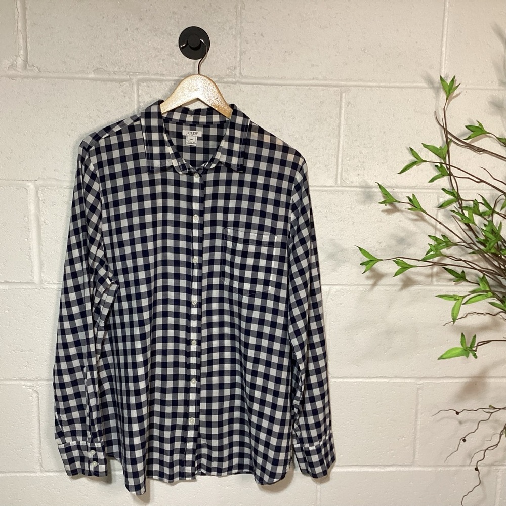 J. Crew Navy and White Plaid Button Down Women’s Shirt
